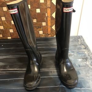 Hunter black knee high rain boots